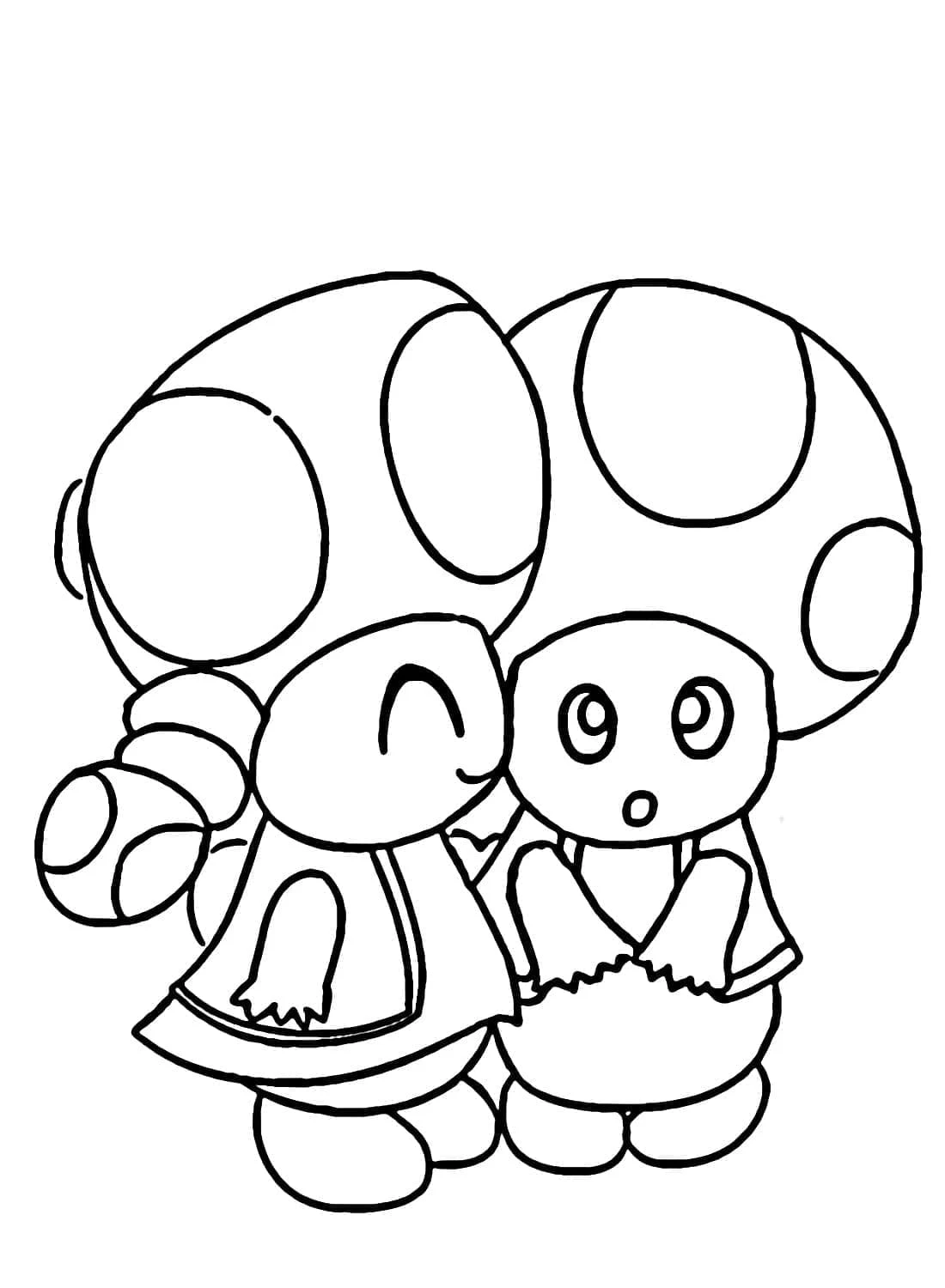 Toad and Toadette standing side by side coloring page