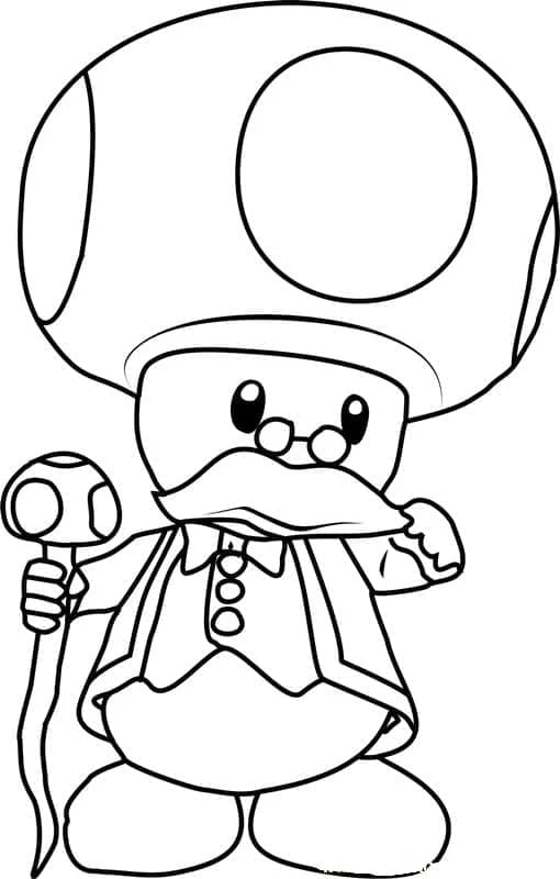 Toad dressed as an old man with a cane coloring page