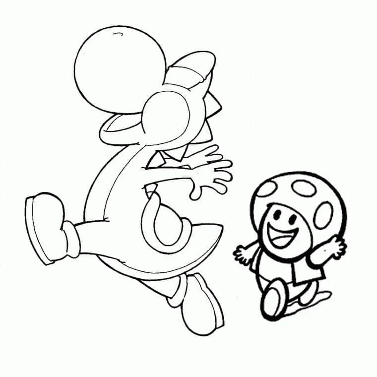 Toad running with Yoshi coloring page Toad running with Yoshi coloring page