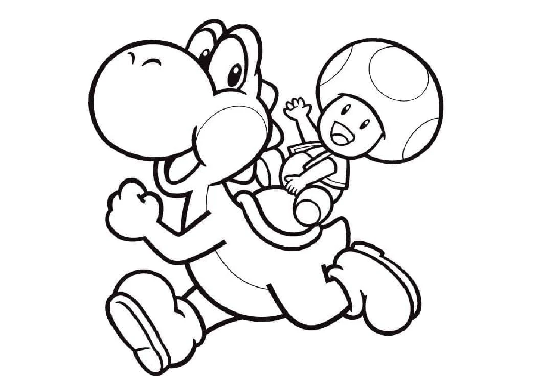 Toad riding on Yoshi's back coloring page