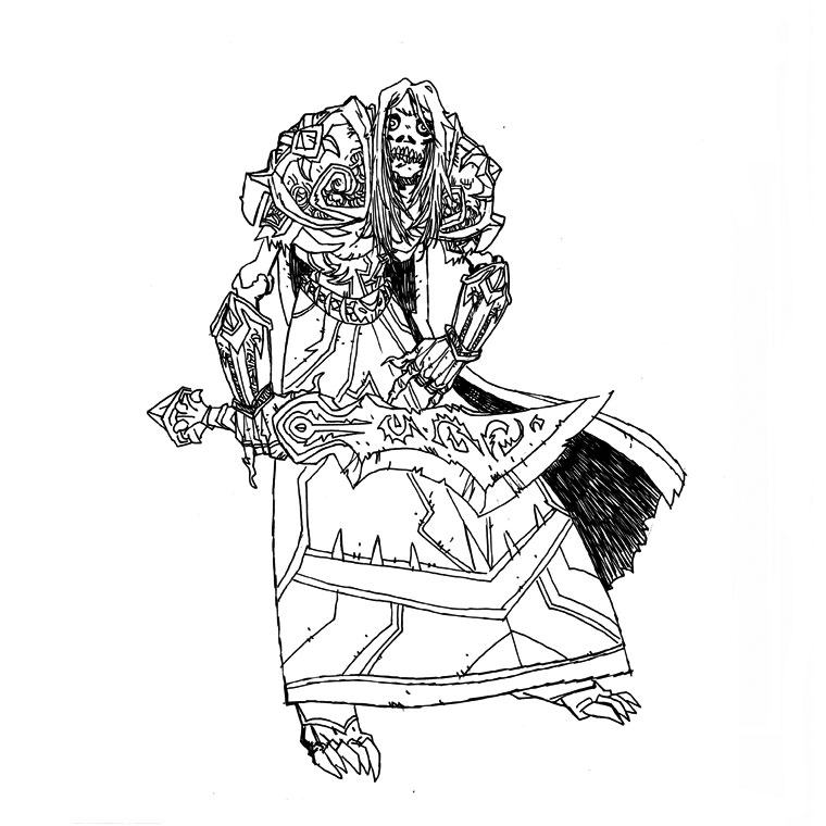 World of Warcraft undead warrior with sword coloring page
