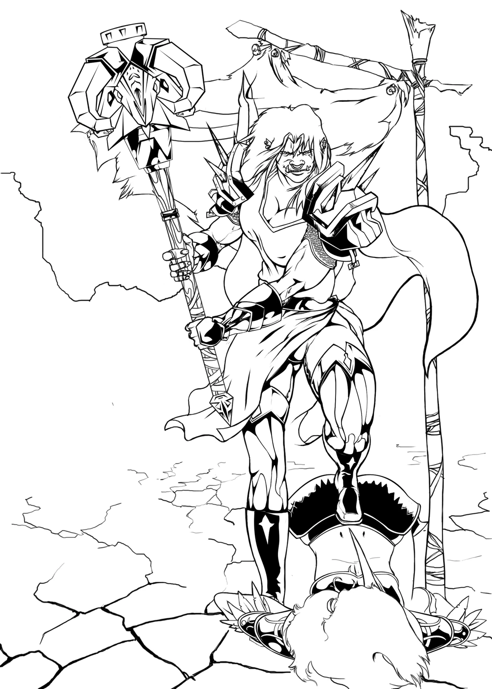 World of Warcraft warrior with a totem staff coloring page