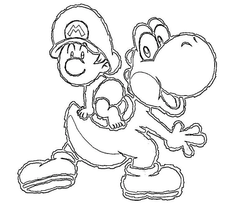 Yoshi carrying Mario on his back coloring page