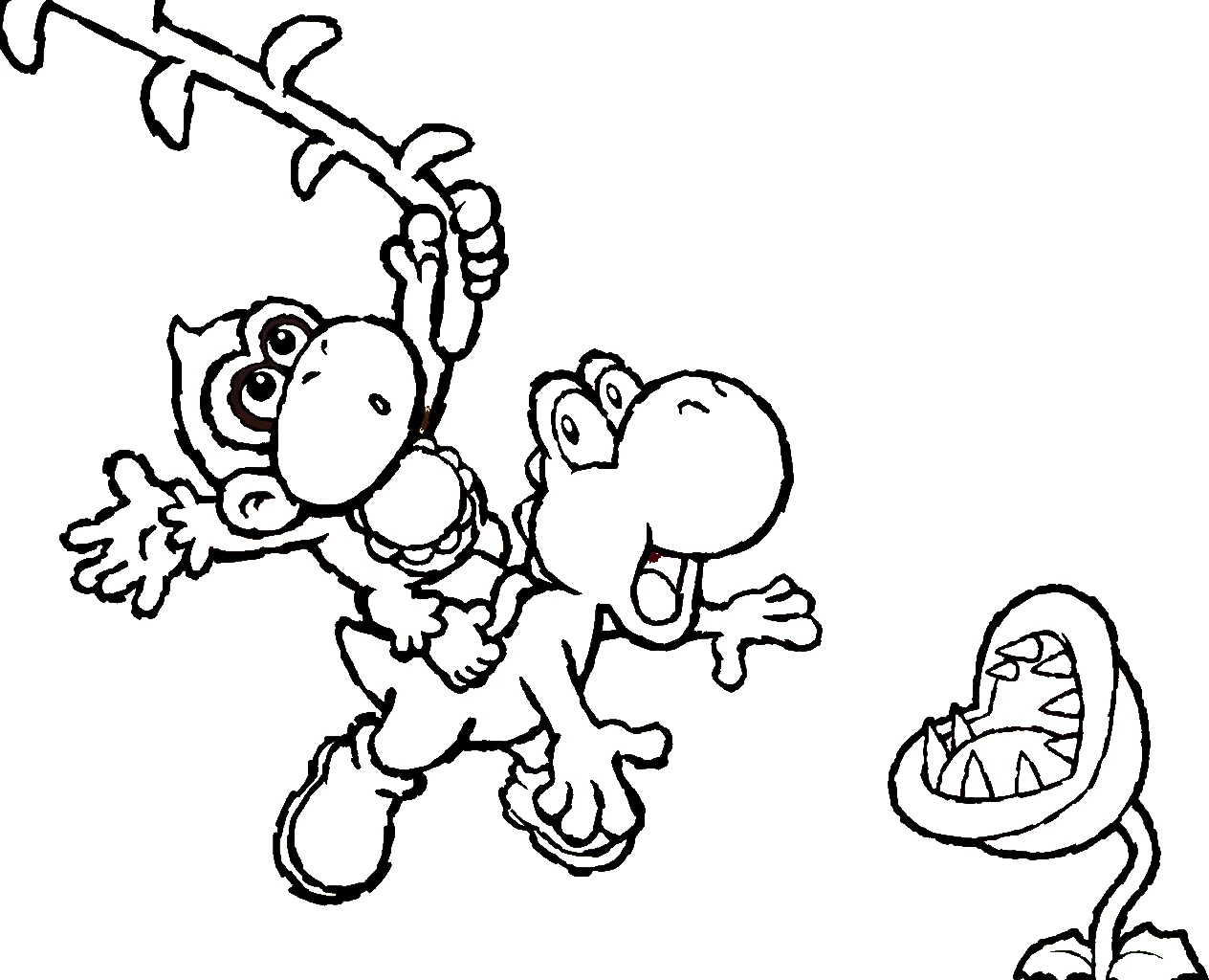 Yoshi facing a Piranha Plant coloring page Yoshi facing a Piranha Plant coloring page
