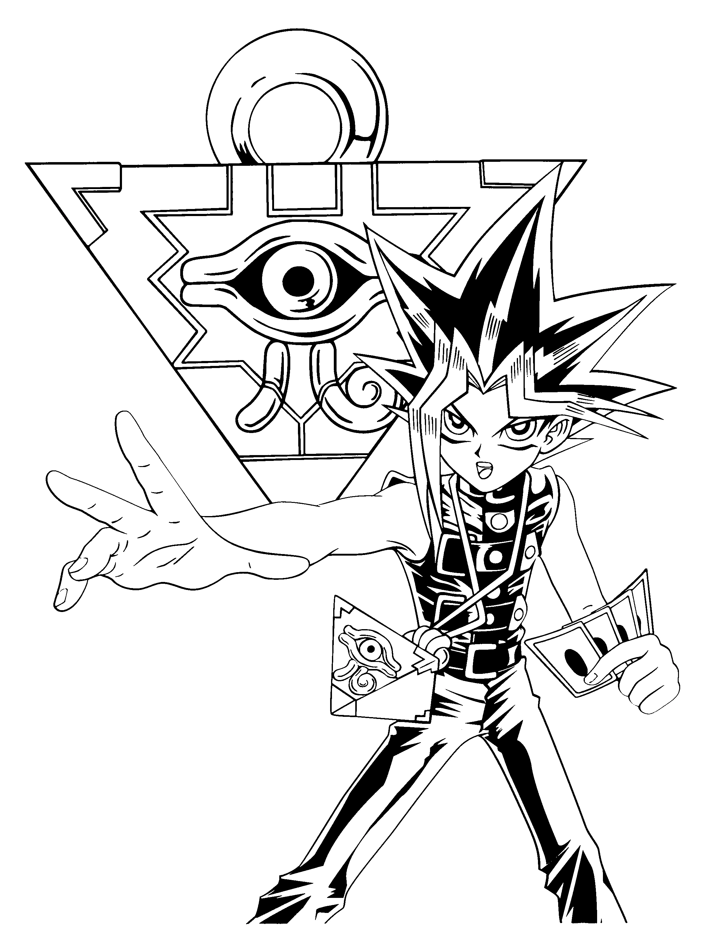 Yugi Muto striking a dueling pose coloring page