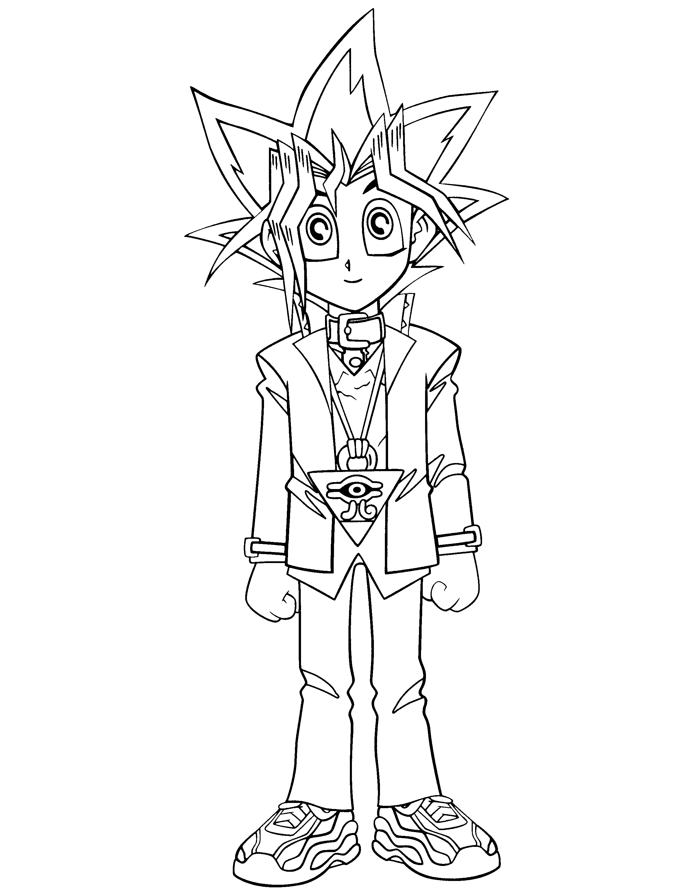 Yugi Muto standing with the Millennium Puzzle coloring page