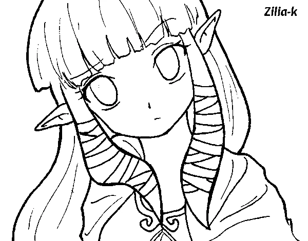 Princess Zelda resting her head on her hand coloring page