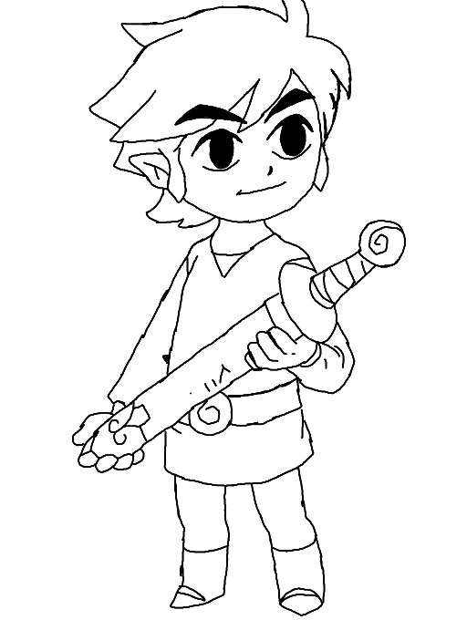 Link holding his sword coloring page