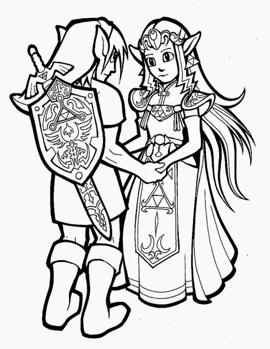 Zelda holding hands with Link coloring page