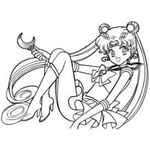 Sailor Moon reclining with her moon wand coloring page