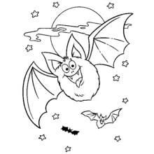 Bat flying under a full moon at Halloween coloring page