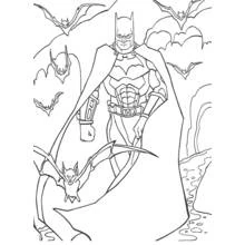Bat surrounding Batman in a cave coloring page