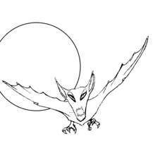 Bat flying in front of the full moon coloring page