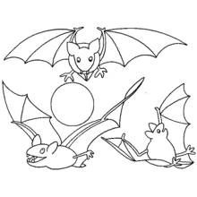 Bat trio flying near the moon coloring page