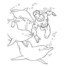 Beluga swimming with a super-powered diver coloring page