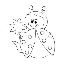 Bettle smiling next to a flower coloring page