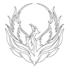 Phoenix bird with spread flame wings coloring page