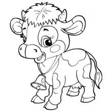 Cow with a bell around its neck coloring page