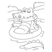 Crocodile floating in a swim ring coloring page