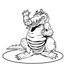Crocodile standing on hind legs with raised arm coloring page