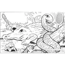 Crocodile playing tennis with a snake coloring page
