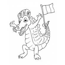 Crocodile lady waving a flag coloring page