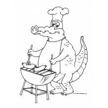 Crocodile cooking a barbecue coloring page