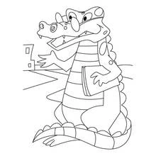 Crocodile going to school with a bag coloring page