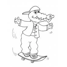 Crocodile riding a skateboard coloring page