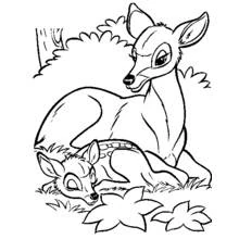 Doe resting with her fawn coloring page