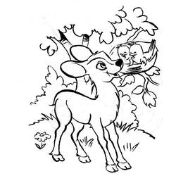 Doe looking at baby birds in a nest coloring page