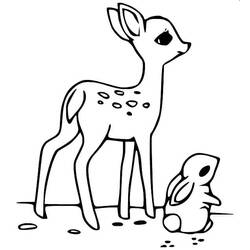 Doe standing next to a little rabbit coloring page