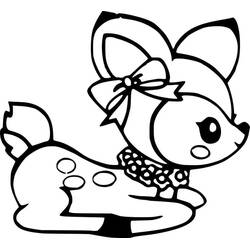 Doe with a big bow and flower collar coloring page