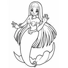 Mermaid with long hair waving her hand coloring page
