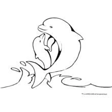 Dolphin jumping with its baby above the waves coloring page