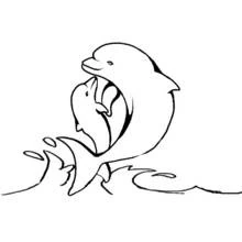 Dolphin jumping with its baby out of the waves coloring page