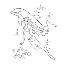 Dolphin swimming with a girl underwater coloring page
