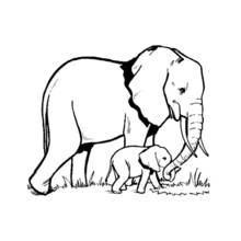 Elephant mother and calf near grass tufts coloring page