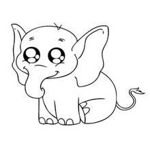 Elephant with big cute eyes sitting coloring page