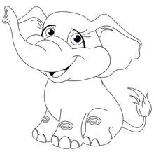 Elephant baby sitting with trunk raised coloring page