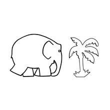 Elmer the elephant walking near a palm tree coloring page