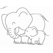 Elephant mother and calf touching trunks coloring page