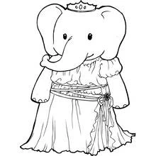 Elephant princess wearing a crown and dress coloring page