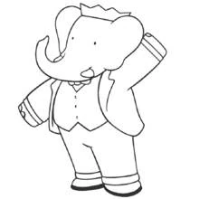 Babar the elephant standing with hand on head coloring page