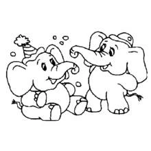 Elephant duo celebrating with party hats coloring page