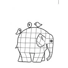 Elmer the patchwork Elephant with three birds coloring page