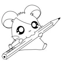 Hamster holding a big pencil coloring page