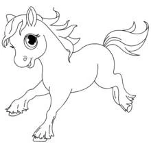 Horse with big eyes trotting coloring page