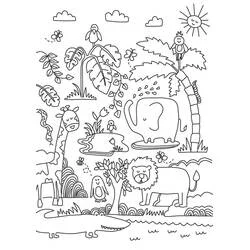 Jungle animals gathered together coloring page
