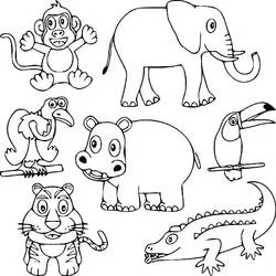 Jungle animals gathered together coloring page
